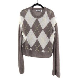 Weekday Argyle Sweater Womens Small Brown Wool Open Knit Light Academia